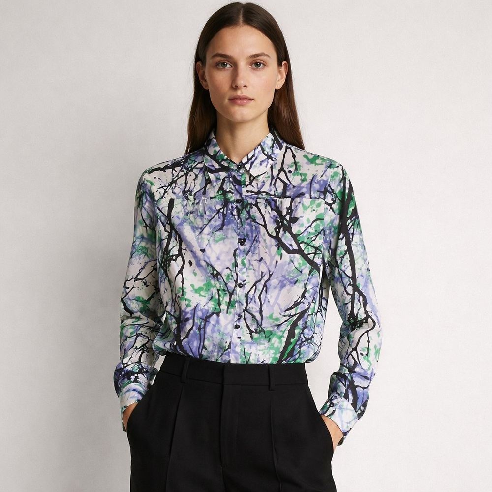 United Colors of Benetton Abstract Botanical Print Blouse XS Button-Down